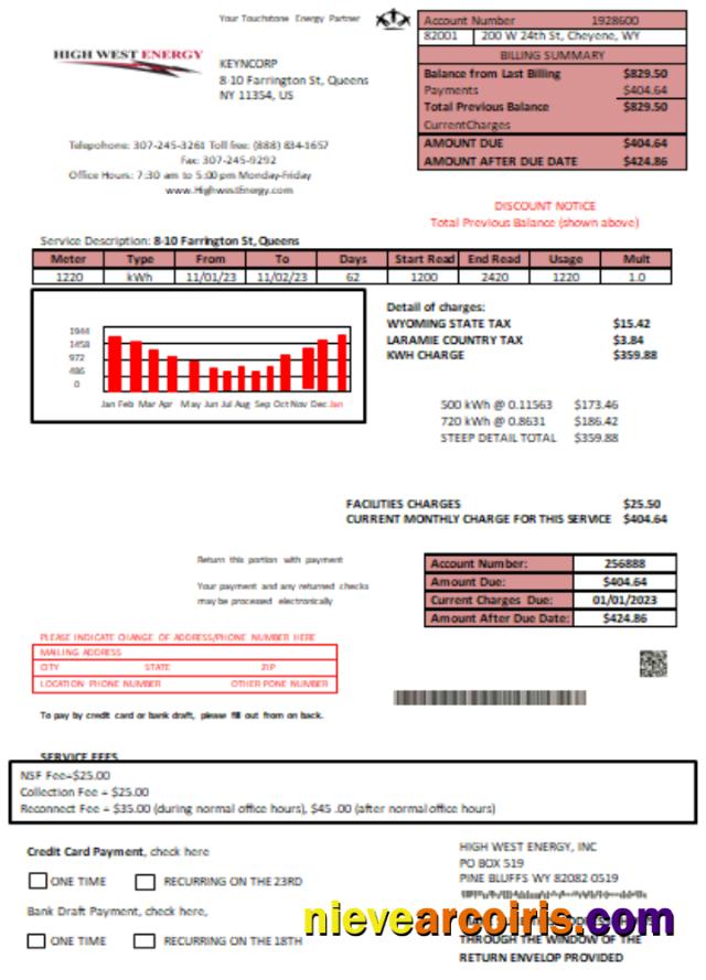 Wyoming High West Energy utility business bill, page 1
